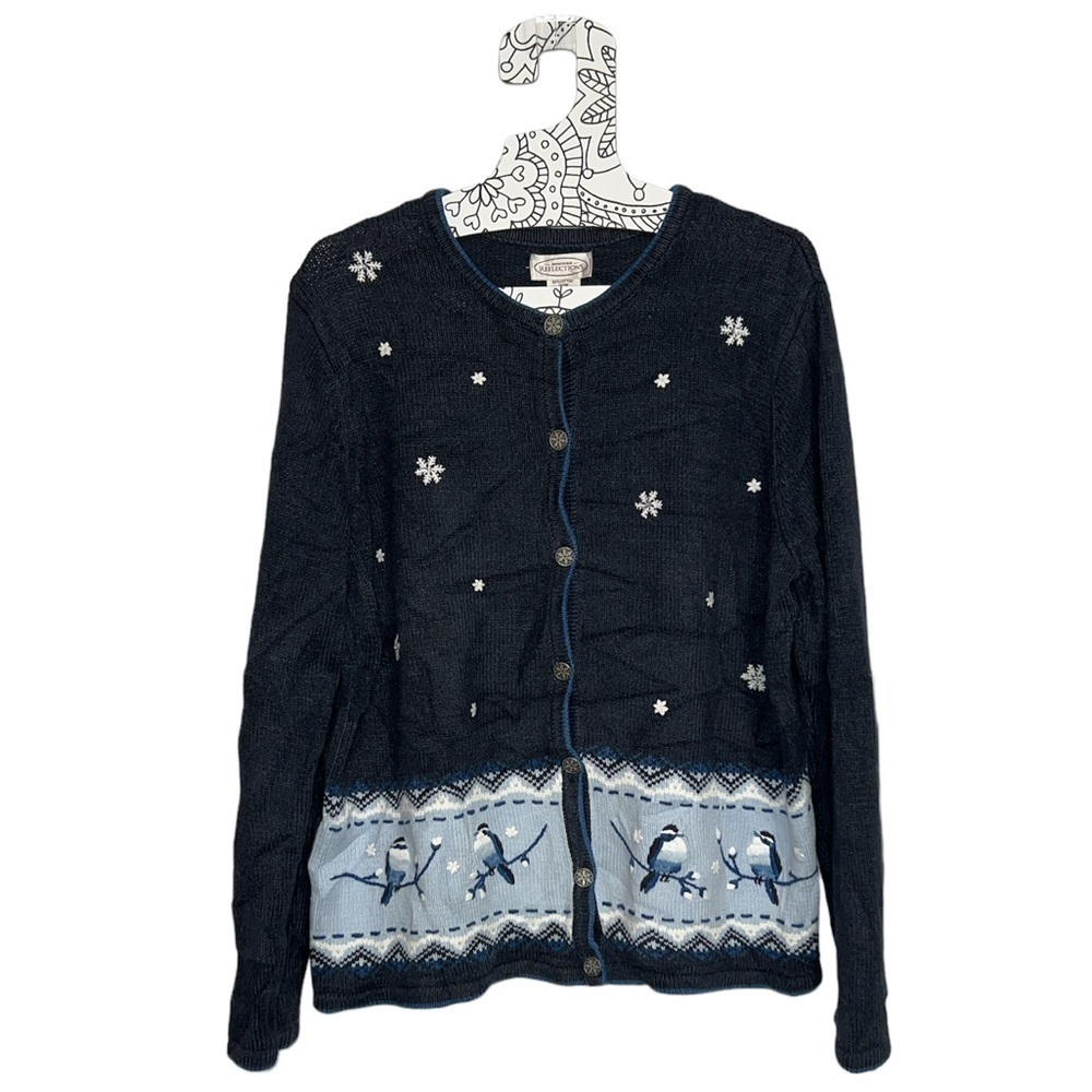Northern Reflections Holiday Cardigan Sweater Cardinal & Snow Embroidered